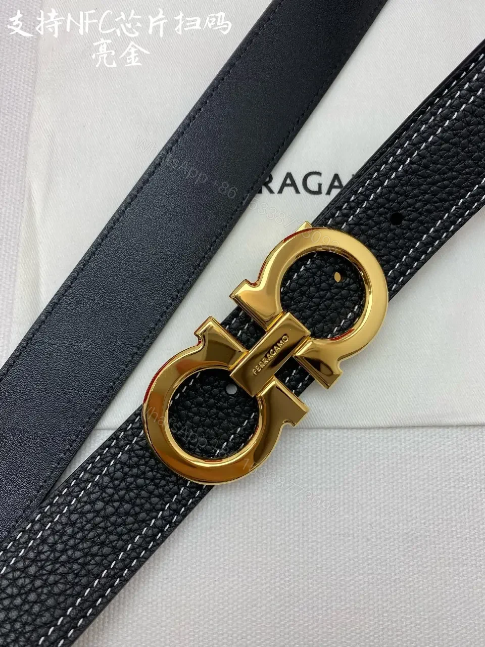 View 3 of Lux Black Leather Belt with Gold Clasp – Statement Italian Style