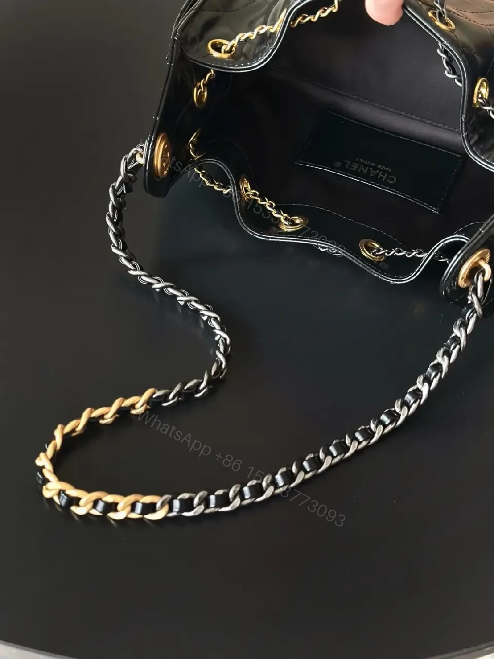 View 5 of Quilted Leather Chain-Detail Shoulder Bag, Black, Lux Style, Everyday Carry