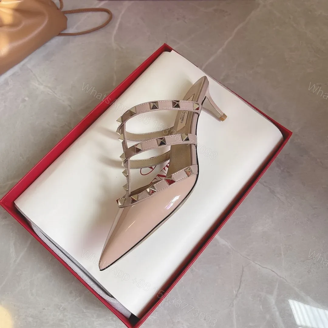 View 4 of Valentino Women Nude Patent Leather Studded Mules