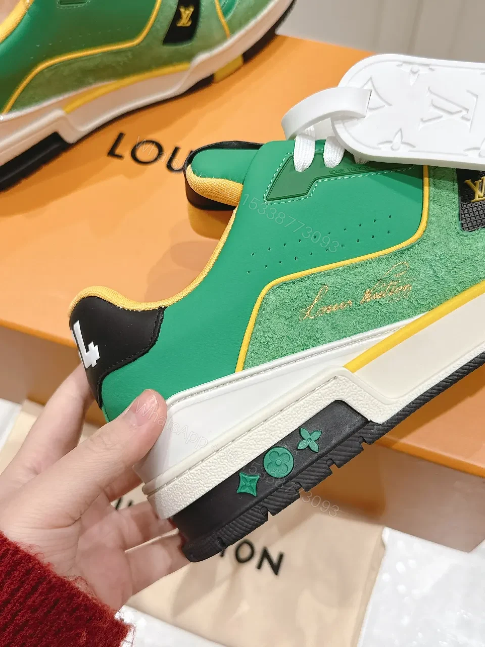 View 7 of Green Lux Leather High-Top Sneaker with LV Accents