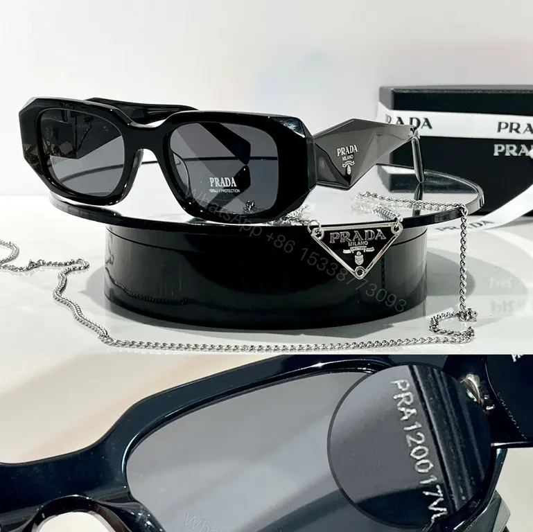View 7 of Bold Navy Prada Sunglasses: Square Frames, Gold Chain Accent