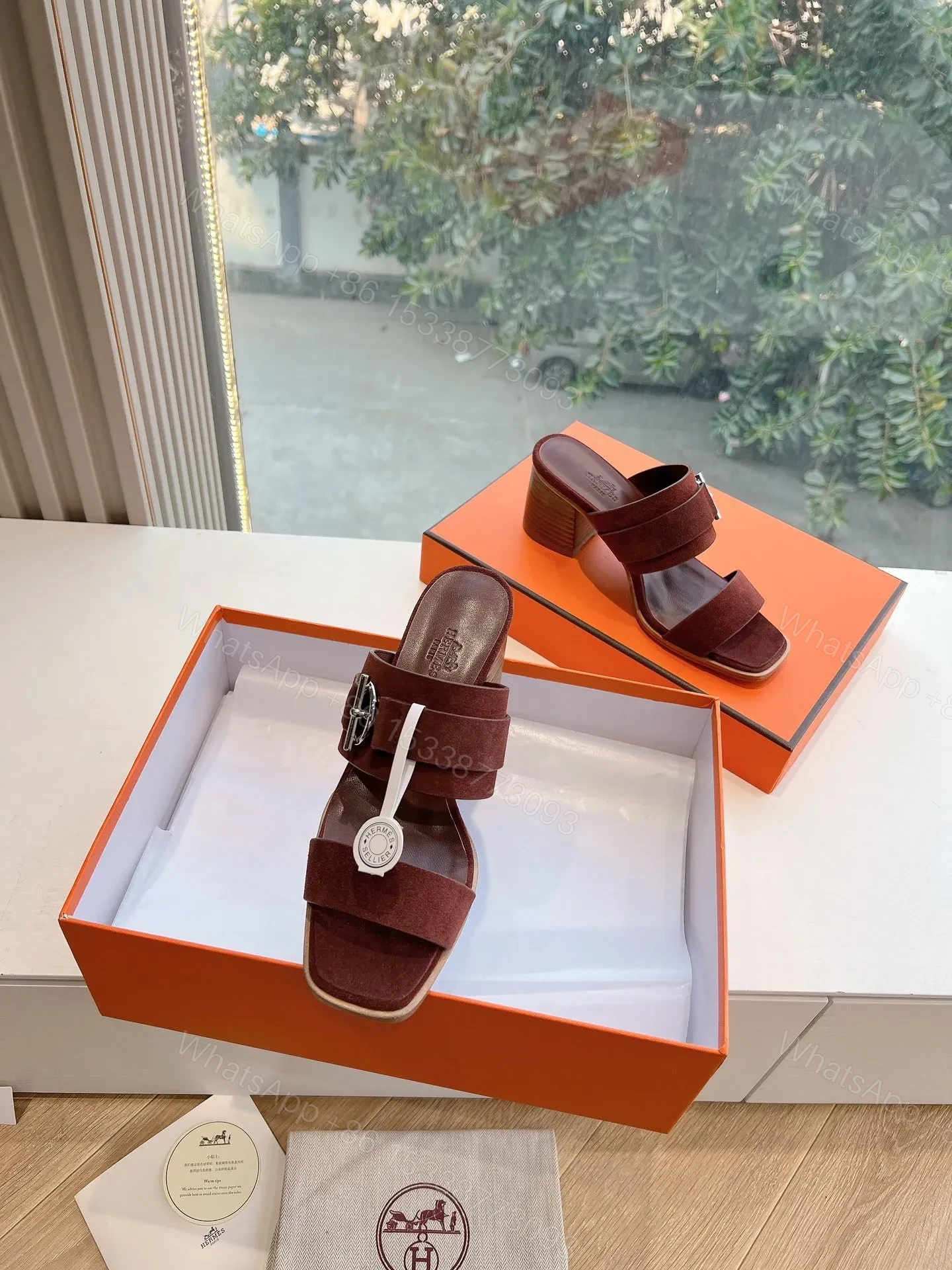 View 4 of Hermes Women Brown Suede Leather Mules
