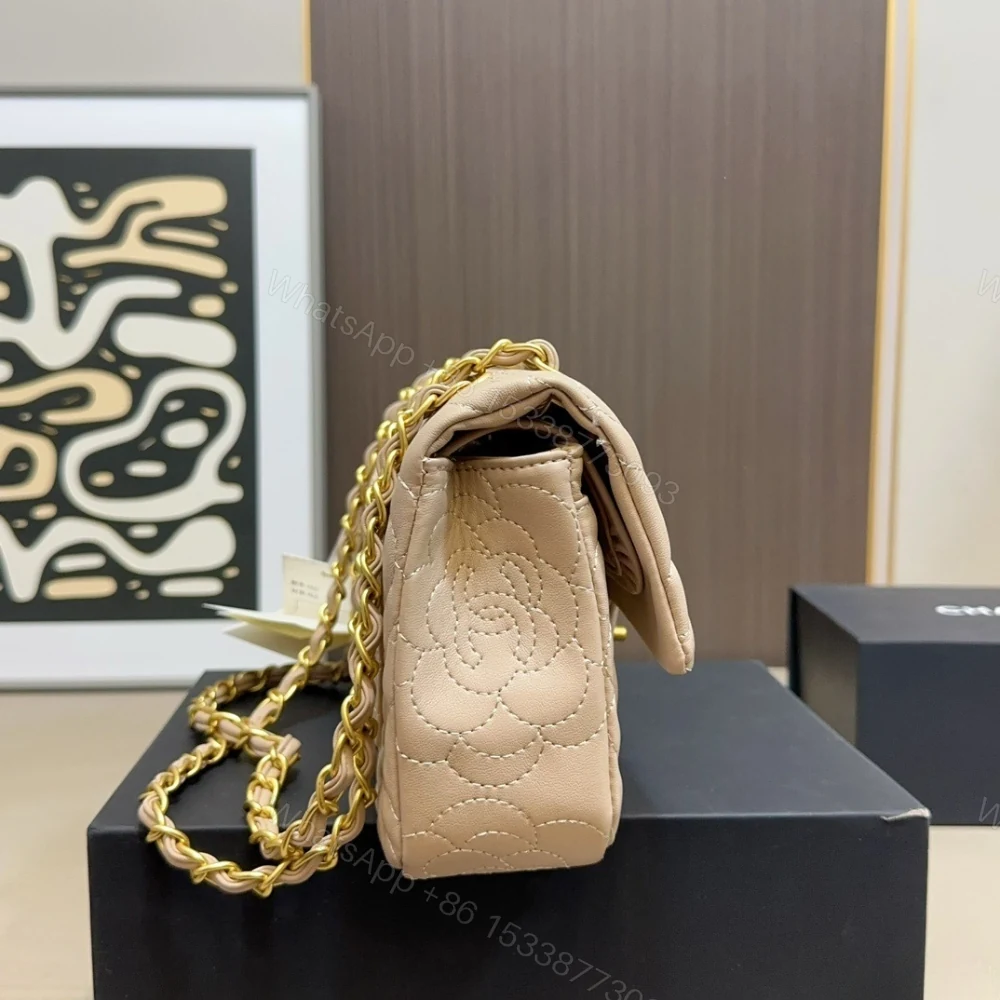 View 4 of Chanel Flap Bag With Camellia Flower Chain Beige 26Cm