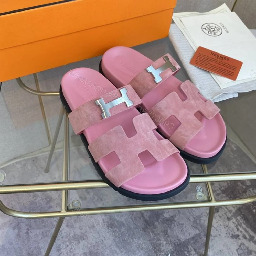 View 2 of Hermes Chypre Sandal H Logo Silver Hardware Pink