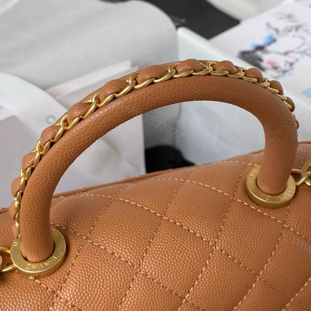 View 7 of Chanel Coco Brown Leather With Lock Gold Handbags 24cm