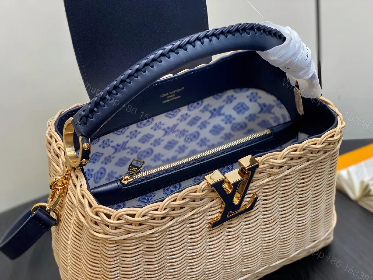 View 3 of Natural Rattan Bag + Leather Trim + Luxe Minimalist + LV-Inspired Accent + Handbag
