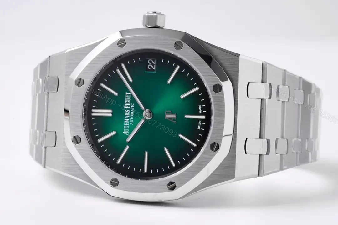View 5 of KZ Factory Audemars Piguet Royal Oak 15202 Stainless Steel Watch with Green Dial and Petite Tapisserie Pattern