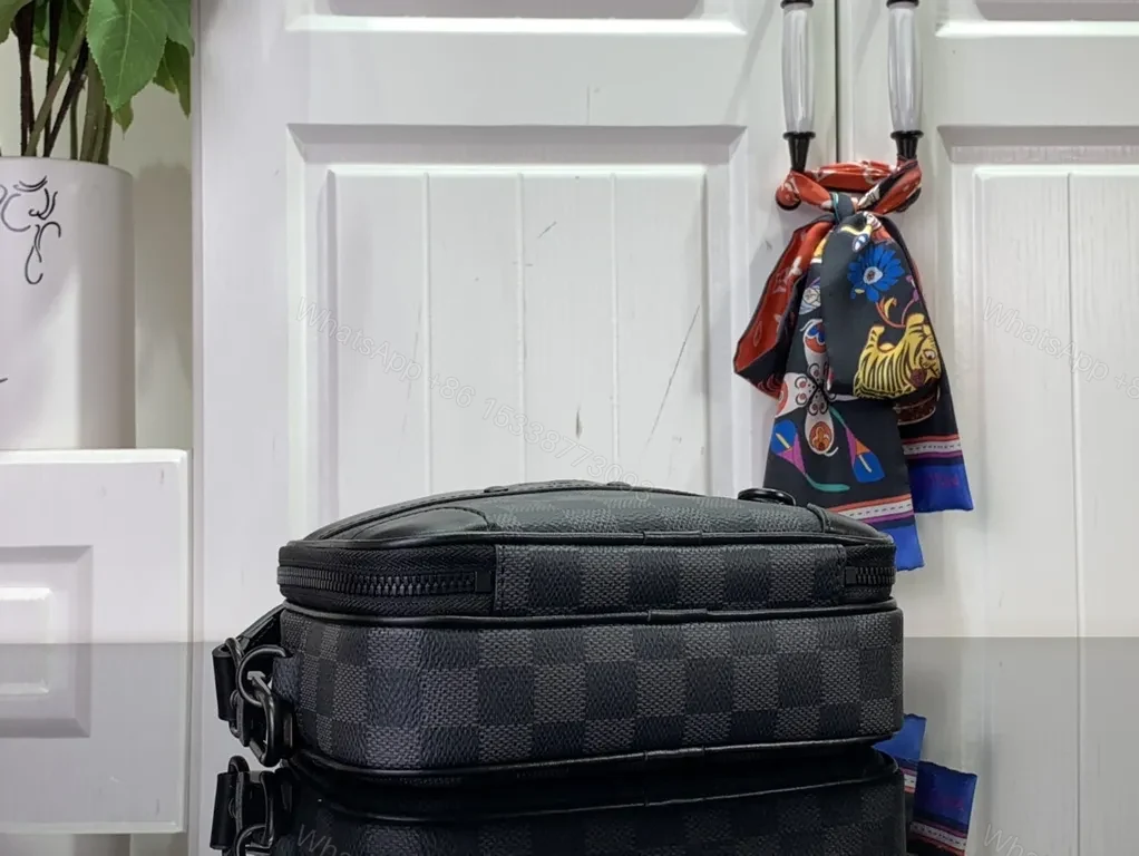 View 2 of Lux Damier Graphite Crossbody: Leather-Trim, All-Day Versatility