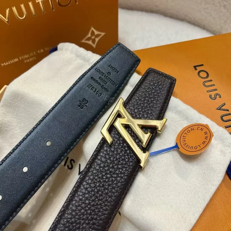 View 4 of Refined LV Belt | Gold Buckle, Textured Leather, Elegant Everyday