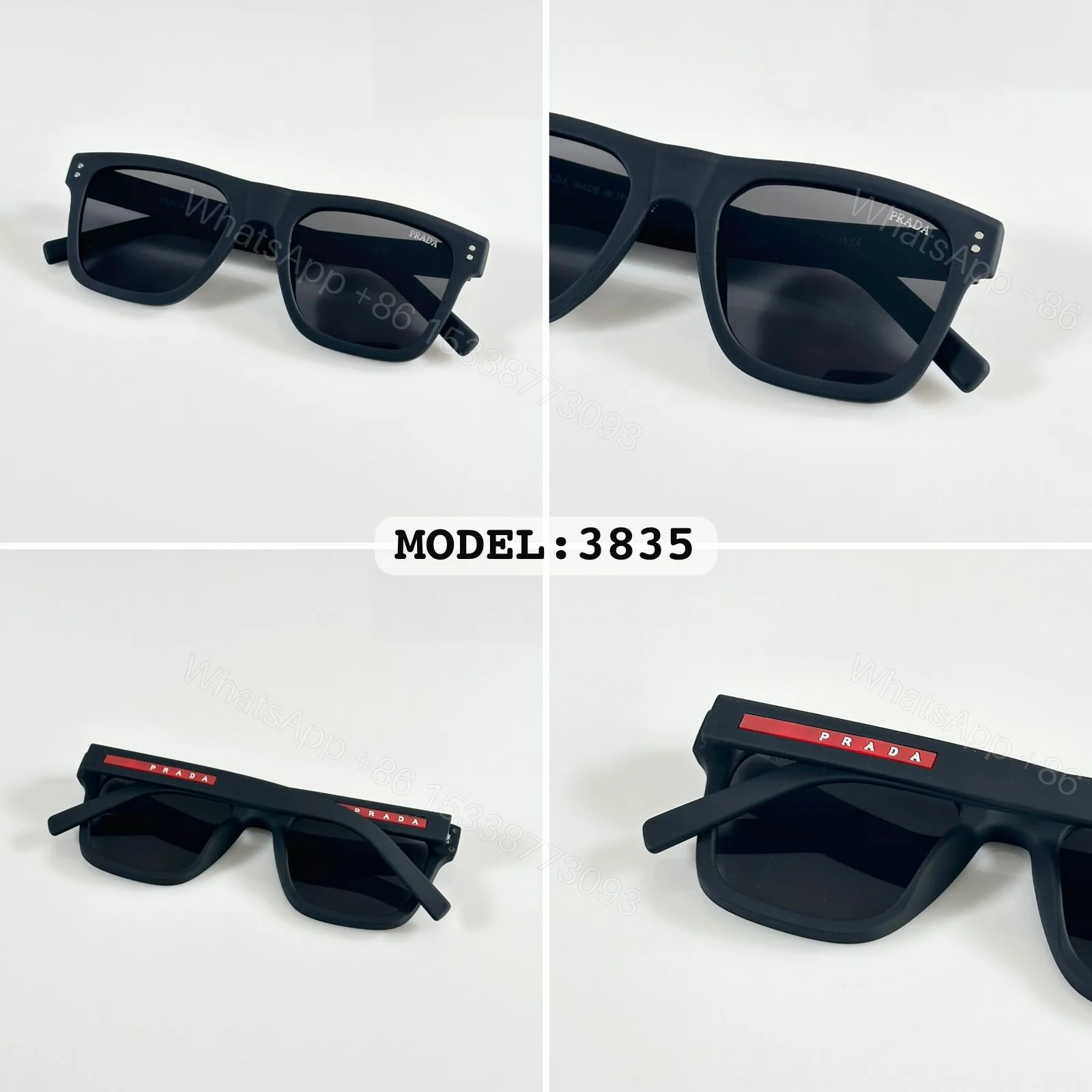 View 4 of Prada 3835 Matte Black Square Sunglasses