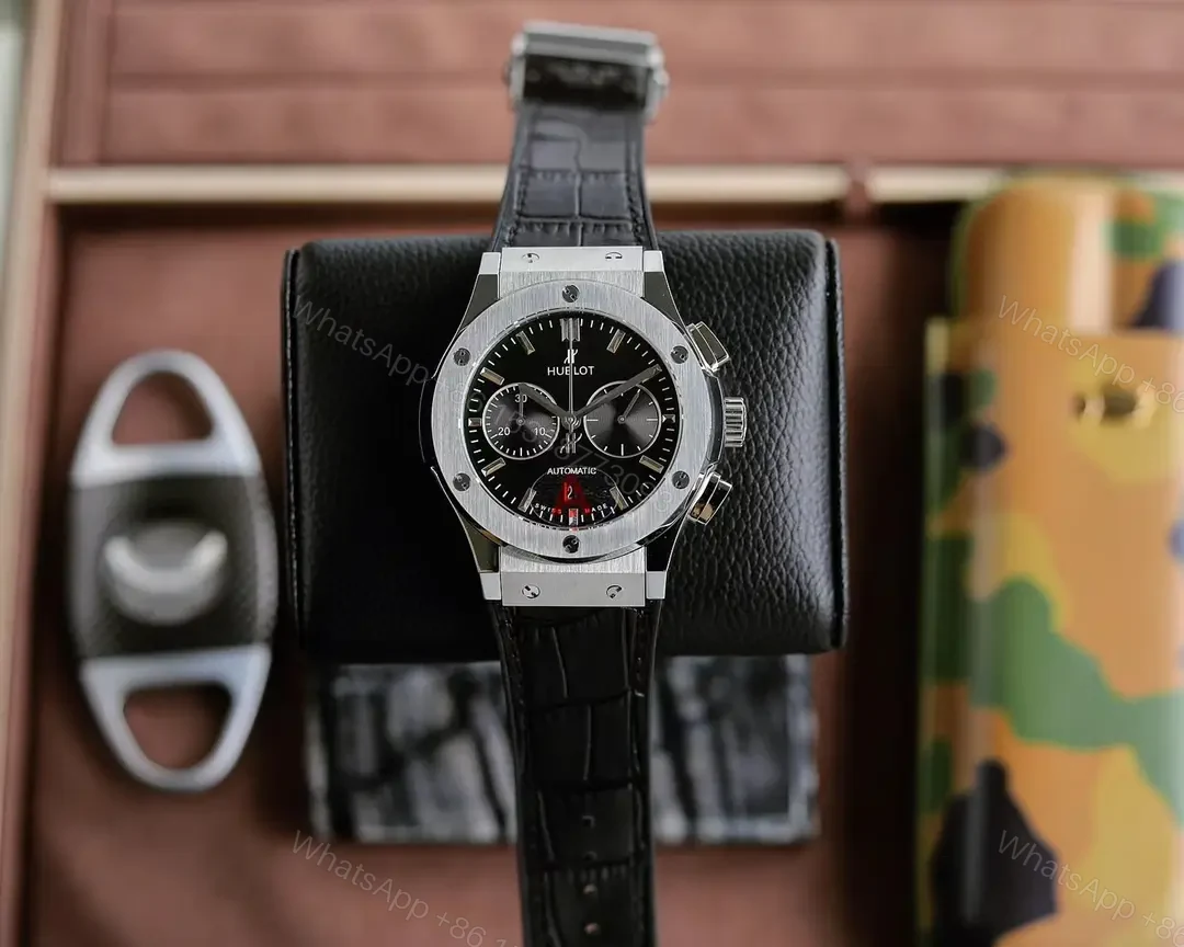 View 9 of Super Clone Hublot Classic Fusion Black Dial Leather Strap Premium 45MM HUBLOT-CF-BLK-L45