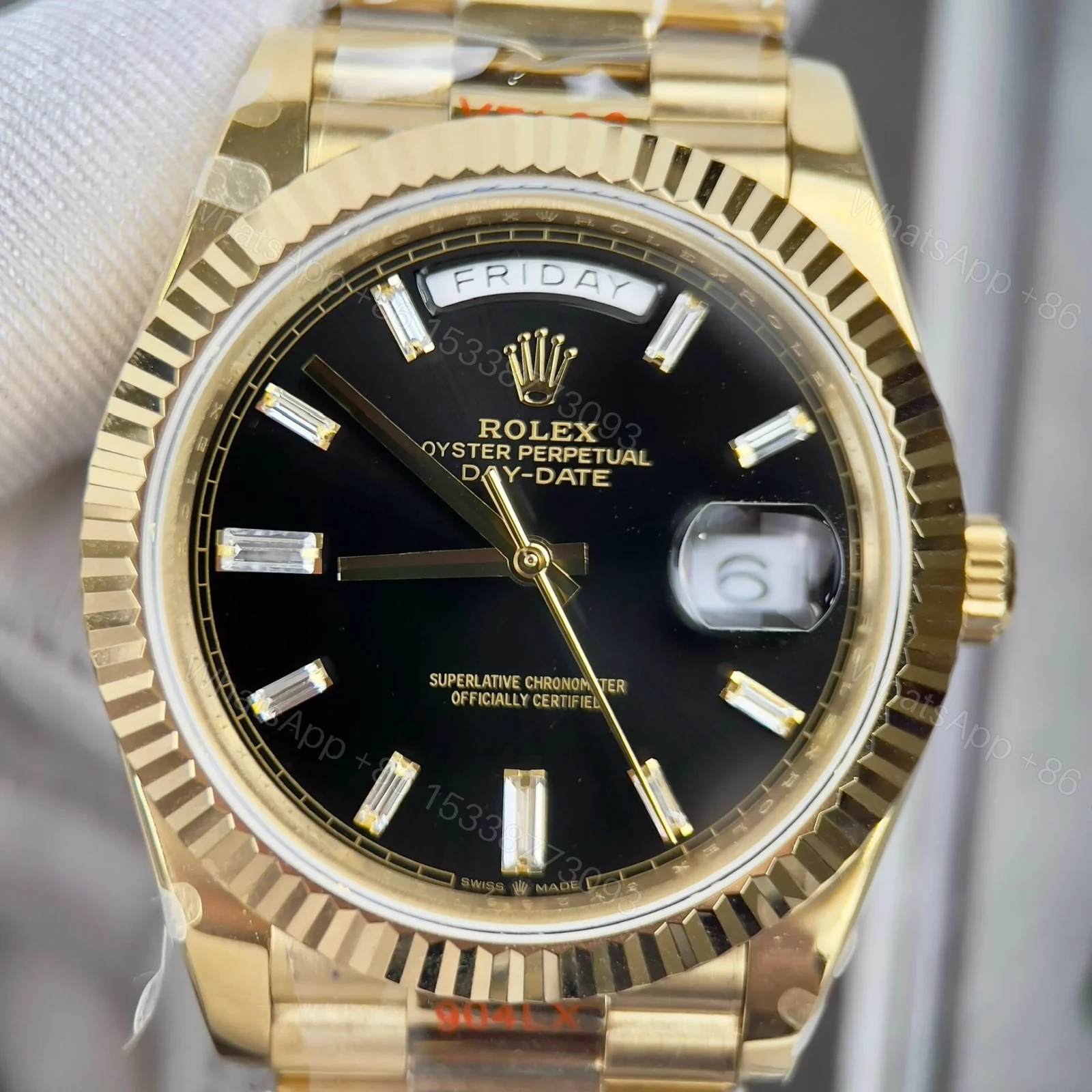 View 4 of Superclone Rolex Day-Date Bright Black Diamond Dial 228238-0004 40 mm
