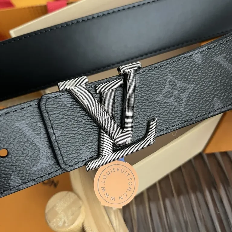 View 2 of Refined LV Monogram Belt with Signature Buckle - Luxury Leather Belt