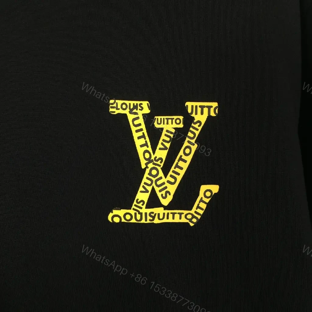 View 7 of Black Cotton Tee, Bold LV-Inspired Graphic, Relaxed Fit Tee