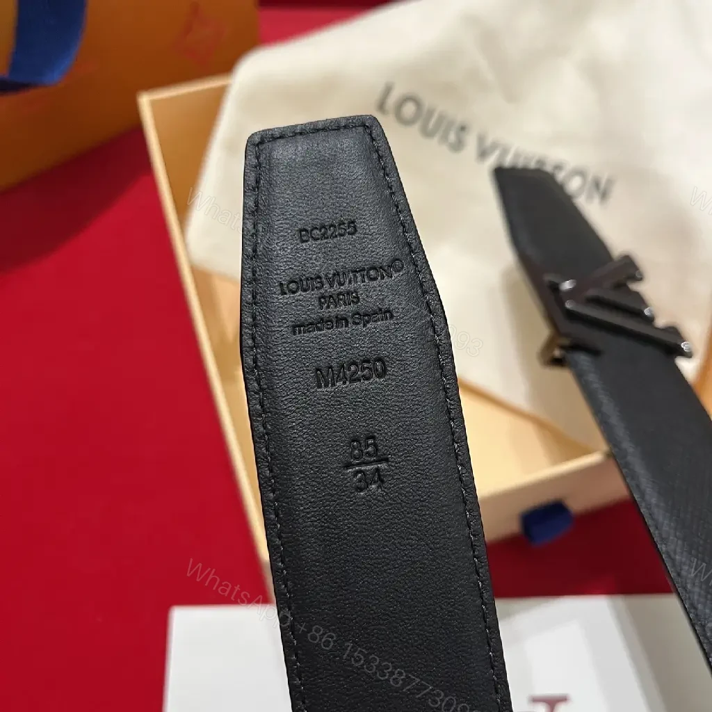 View 6 of Black Leather Belt Gold Logo Accent Luxury Belt for Everyday Wear