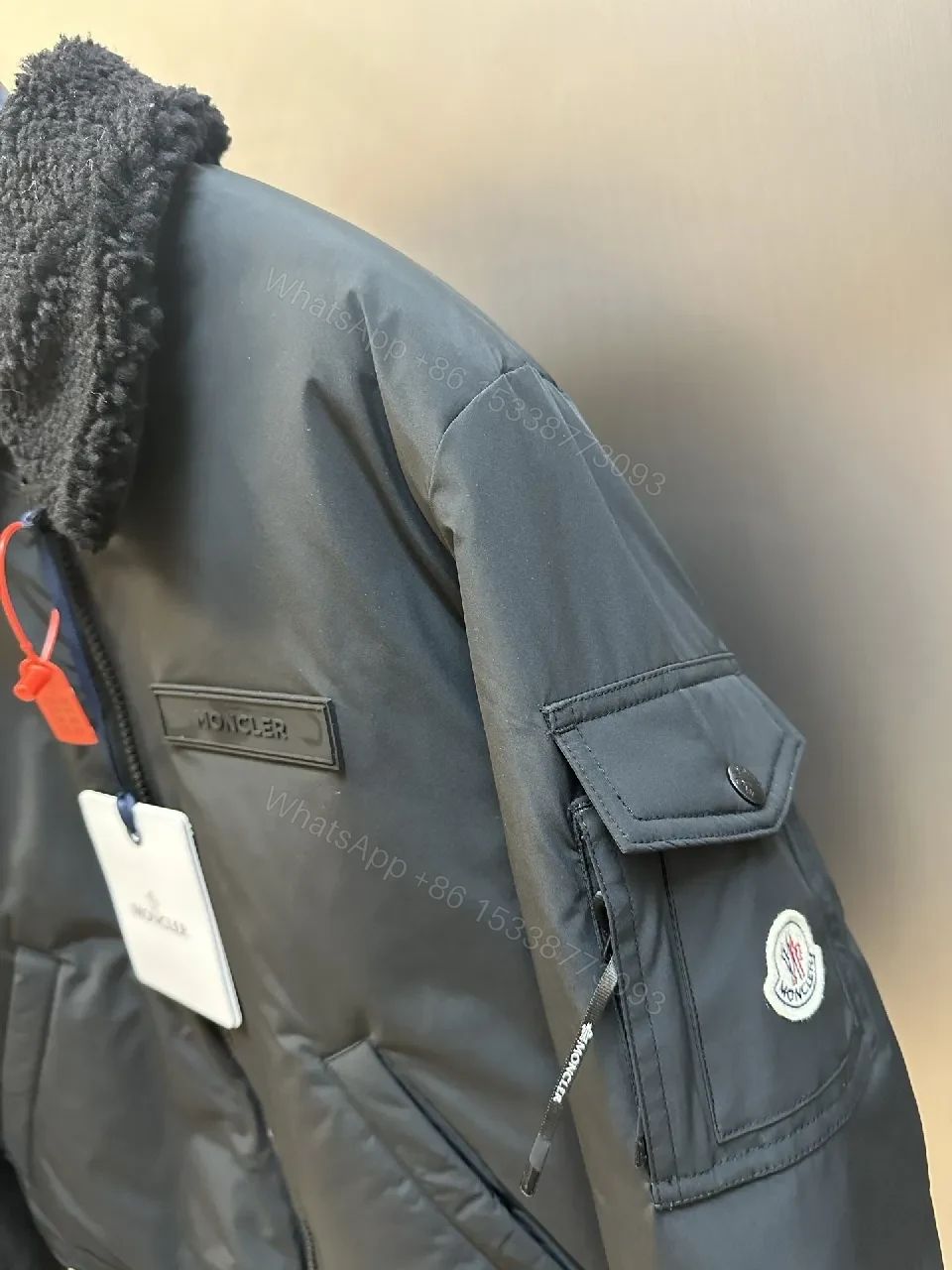 View 2 of Black + Shearling + Bomber + Plush Collar Warmth + Jacket