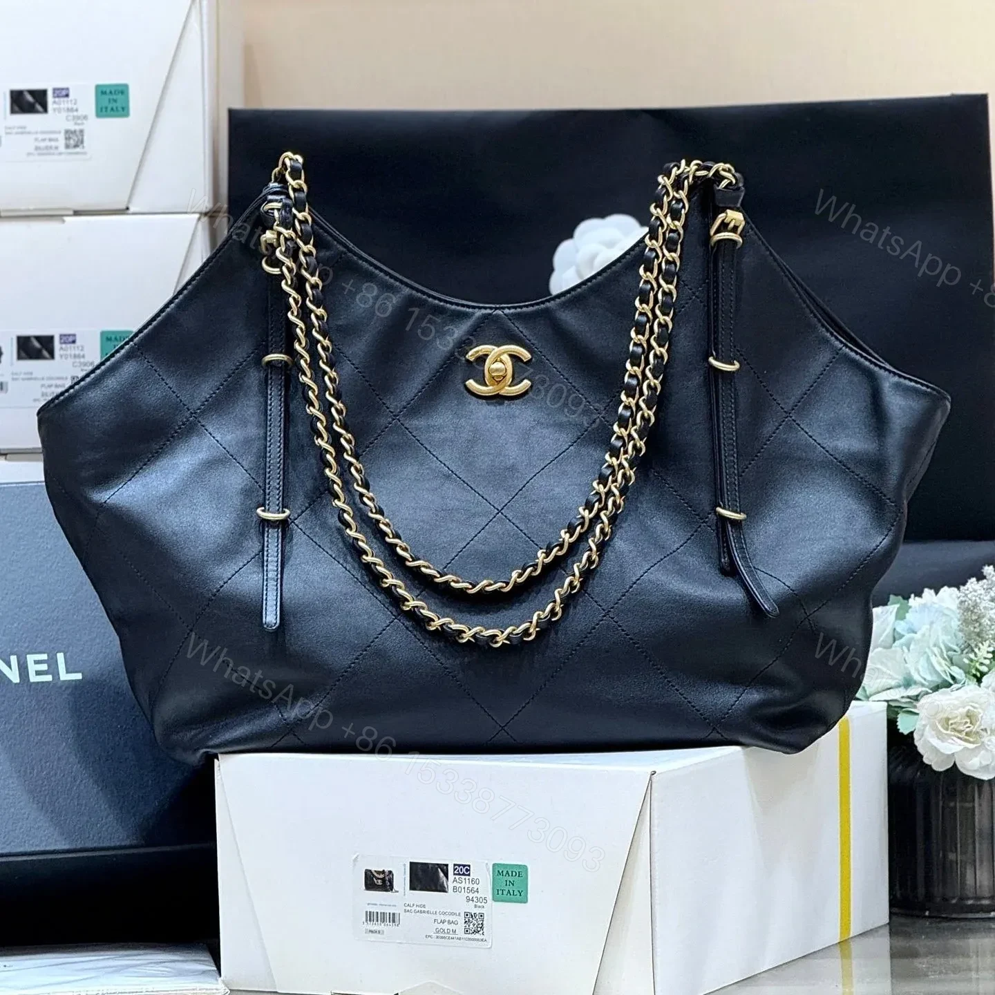 View 2 of CHANEL MEDIUM MAXI SHOPPING BAG 47 IN BLACK CALFSKIN GOLD-TONE METAL