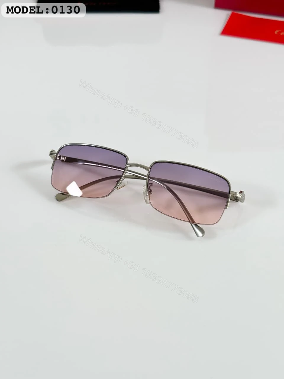 View 2 of Cartier 0130 Metallic Silver-Pink Gradient Sunglasses