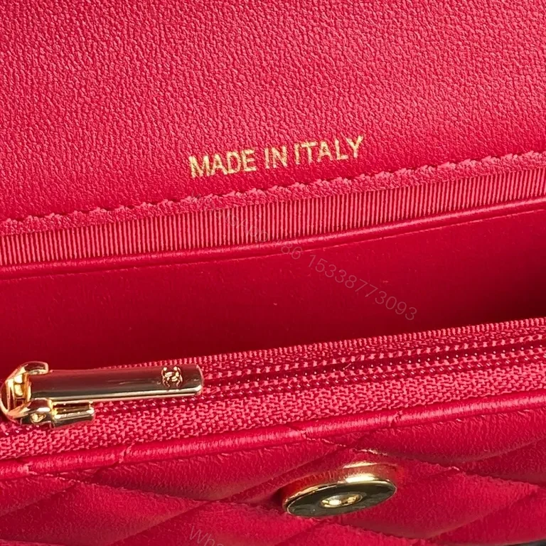 View 9 of Crimson Quilted Flap Bag: Luxe Compact Classic Chain-Charms