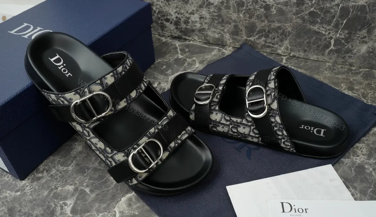 View 6 of Black Denim Leather Buckle Sandals Product Type: Dior Style