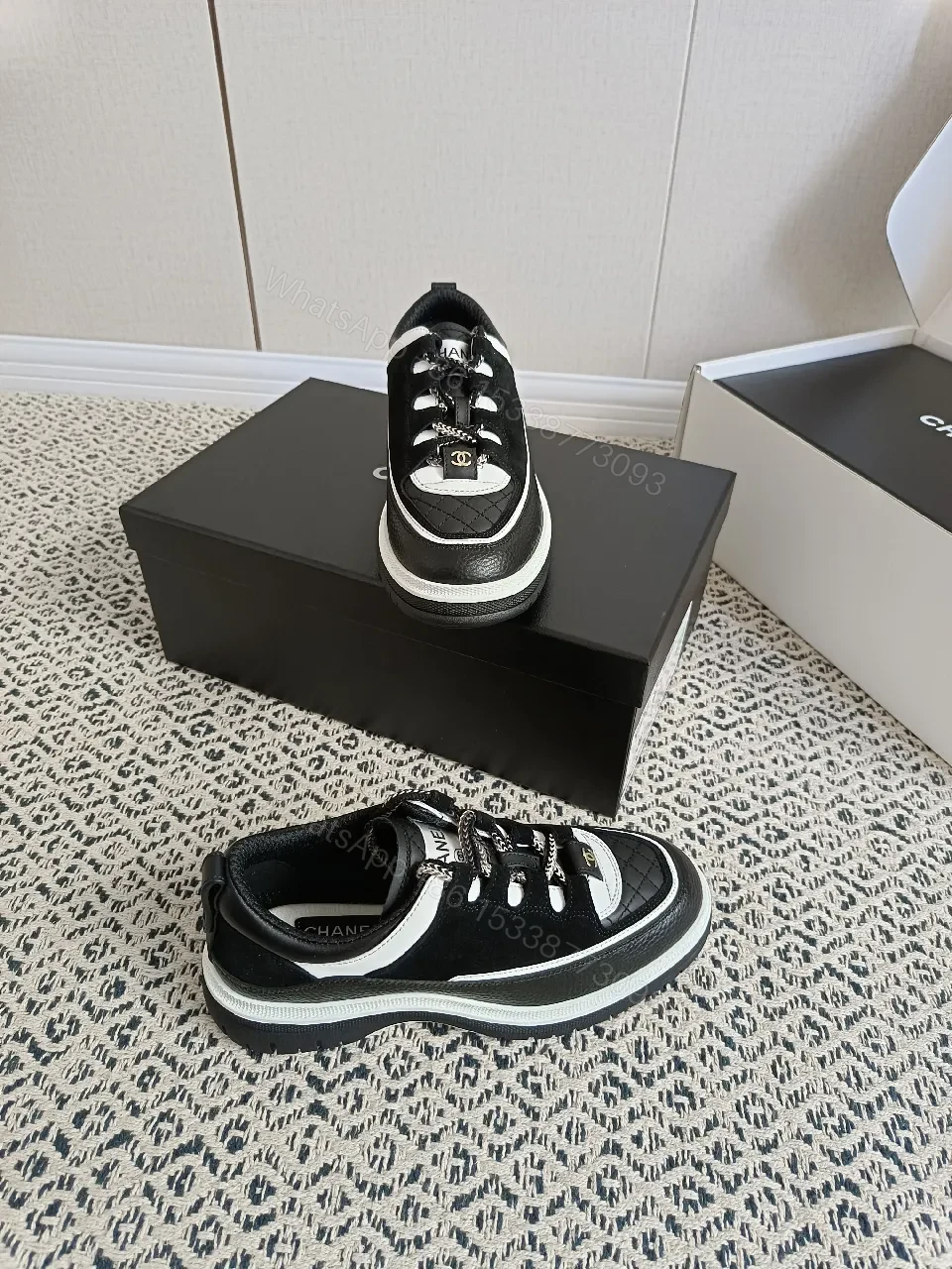 View 3 of Quilted Black-White Luxe Sneaker: Designer-Detail Charm