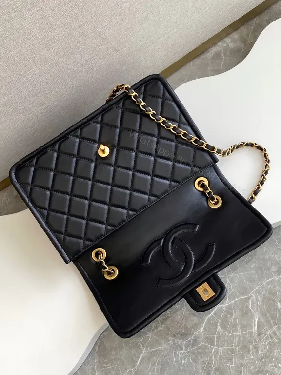View 3 of Black Faux Leather Quilted Chain-Shoulder Bag, Luxury Everyday Style