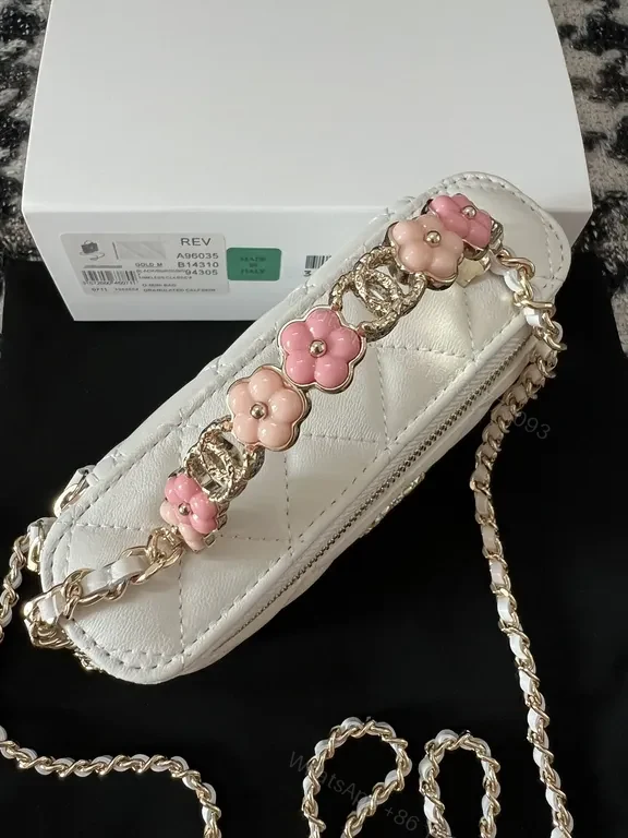 View 5 of Chic Quilted Mini Bag with Gold Emblem - White, Faux Leather, Luxe, Compact Luxury Bag