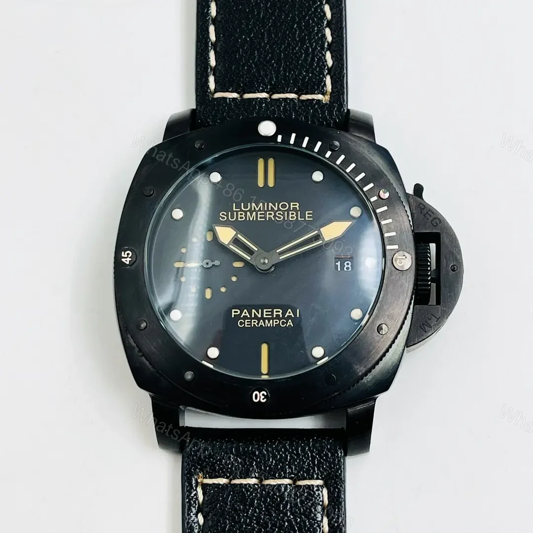 View 4 of GF Factory Panerai Luminor Submersible Automatic Black Dial 316L Stainless Steel Case Leather Strap Watch