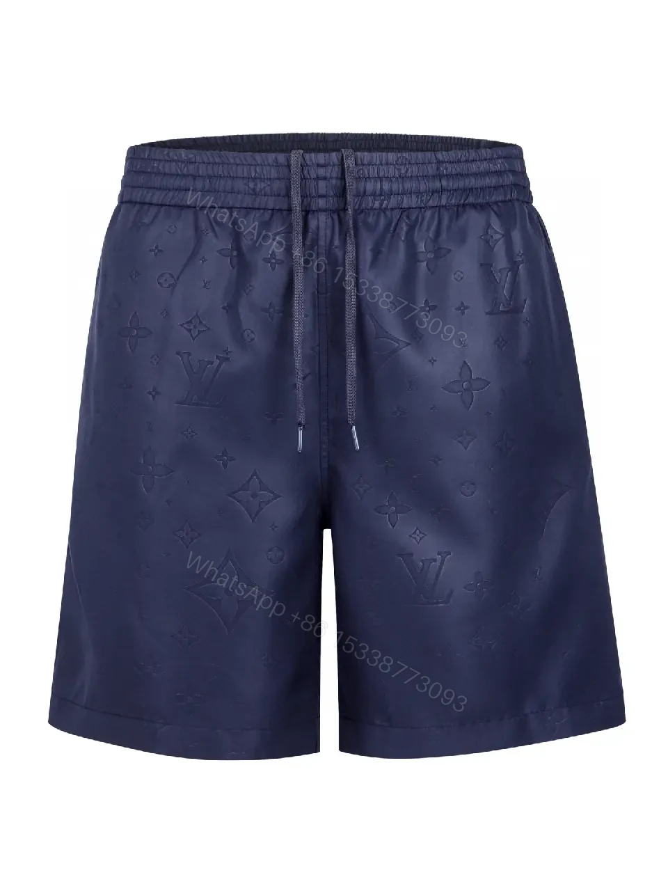 View 4 of Blue Leather-Look Louis Vuitton Monogram Print Shorts