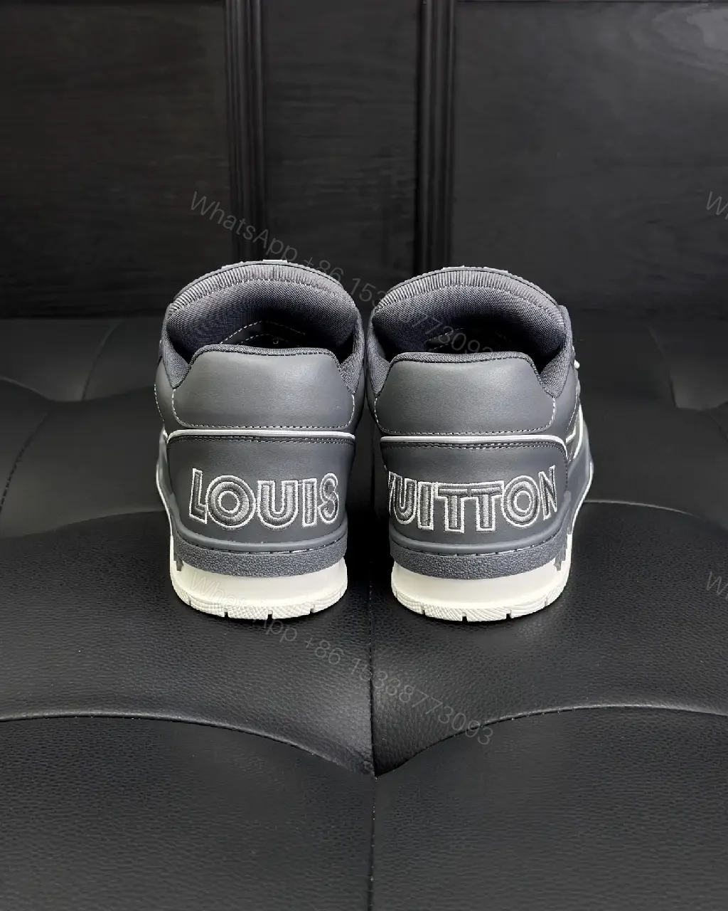 View 6 of Grey Leather Structured Sneakers with Velcro Detail