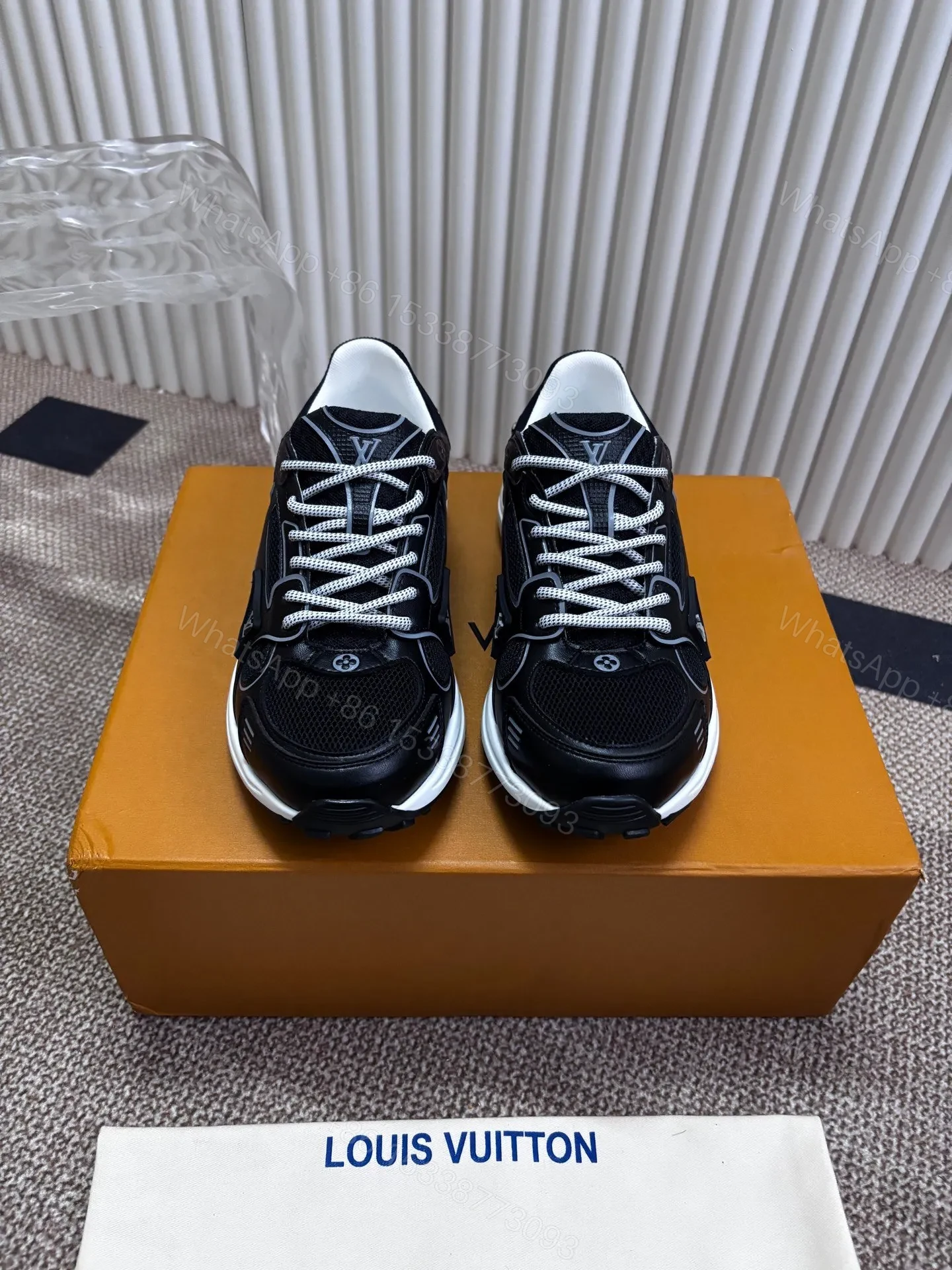View 3 of LV Women Black Mesh Leather Sneakers