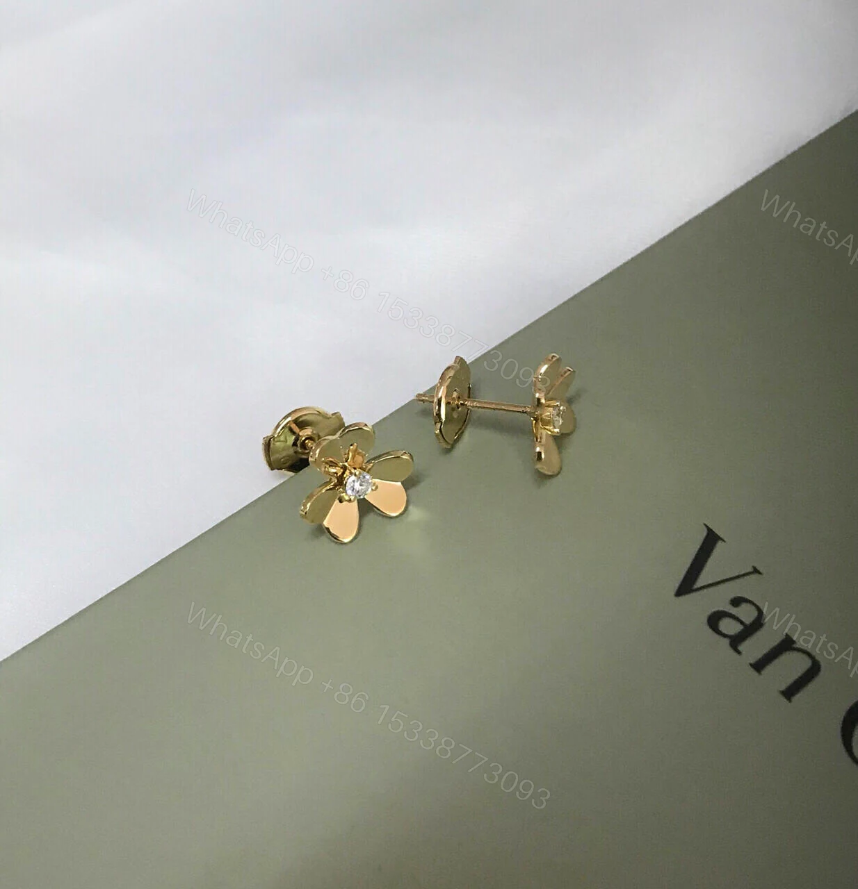 View 2 of Van Cleef & Arpels Diamond Frivole Earrings Mini Yellow Gold VCARPJMN00