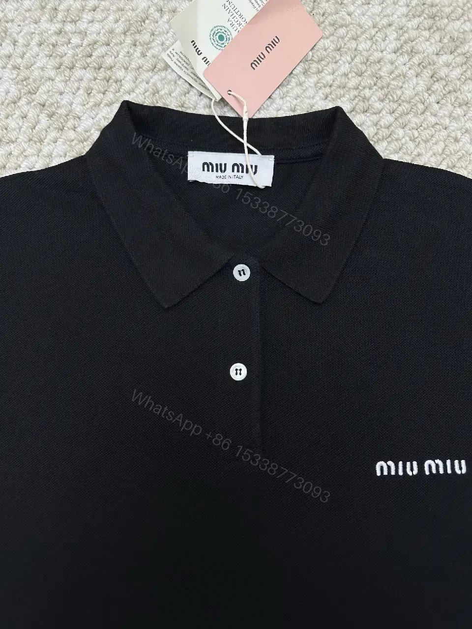 View 9 of black cotton polo shirt with logo for everyday luxury men
