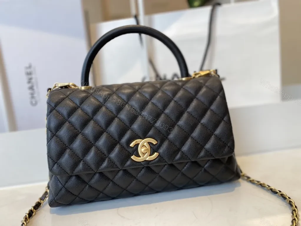 Black Quilted Leather Bag with Gold Hardware – Classic Chic Style, Top-Handle/Chain Straps, Compact Dressy Essential — view 1