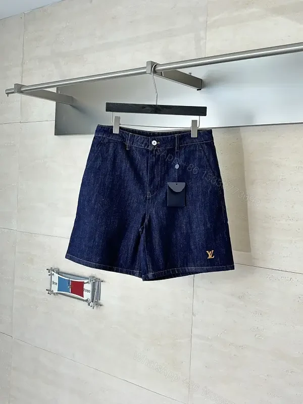 Blue Denim Shorts Classic Style Louis Vuitton Logo Casual Wear Short — view 1