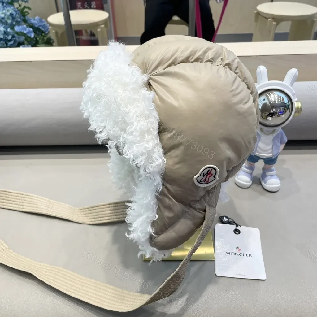 View 9 of Beige Padded Hat with Plush Lining – Luxury Cozy Detail