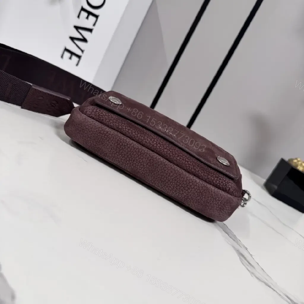 View 6 of Compact Burgundy Pebbled Leather Messenger