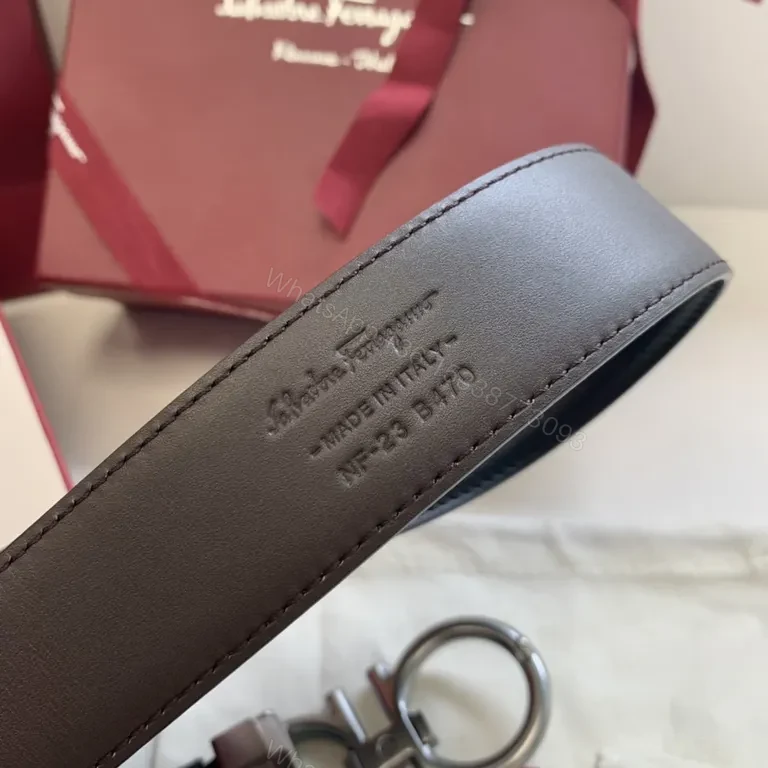 View 4 of Black Calfskin Leather Belt â€” Ferragamo Double Gancini, 3.5cm, Luxury Style