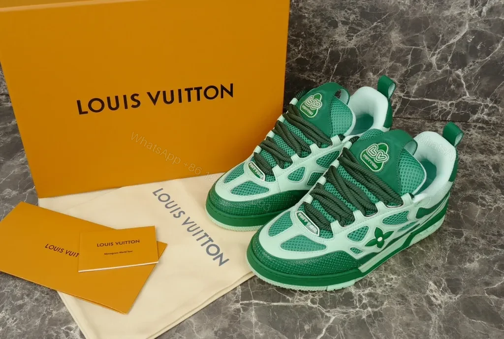 View 7 of Green-Accent Luxury High-Top Sneakers with LV Craftsmanship