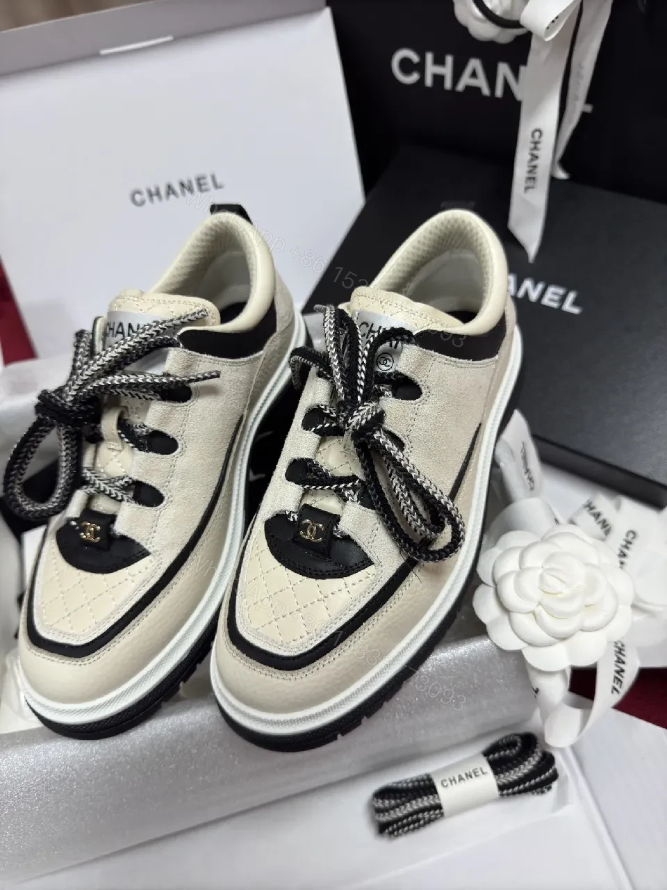 View 9 of Beige Leather-Trim High-Top Trainers: Luxury Comfort