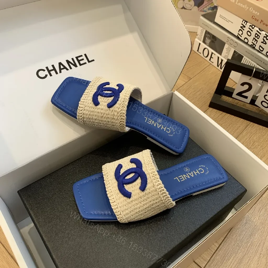 View 4 of Blue Woven Strap Slide - Designer-Inspired Luxury Sandal
