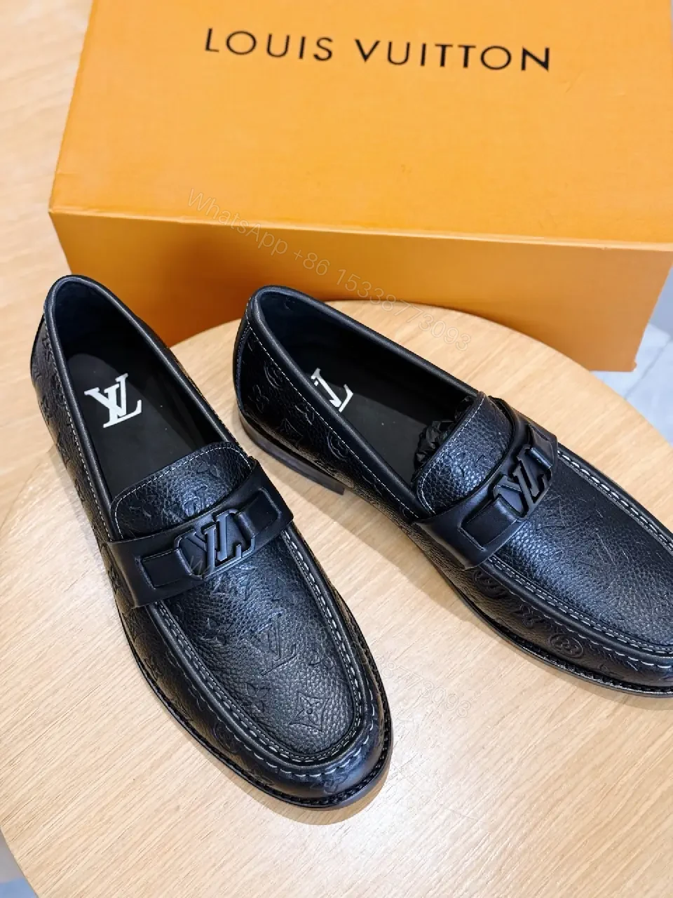 View 10 of Black Leather Moccasin Loafers with LV Buckle, Casual Style, Men’s Shoes