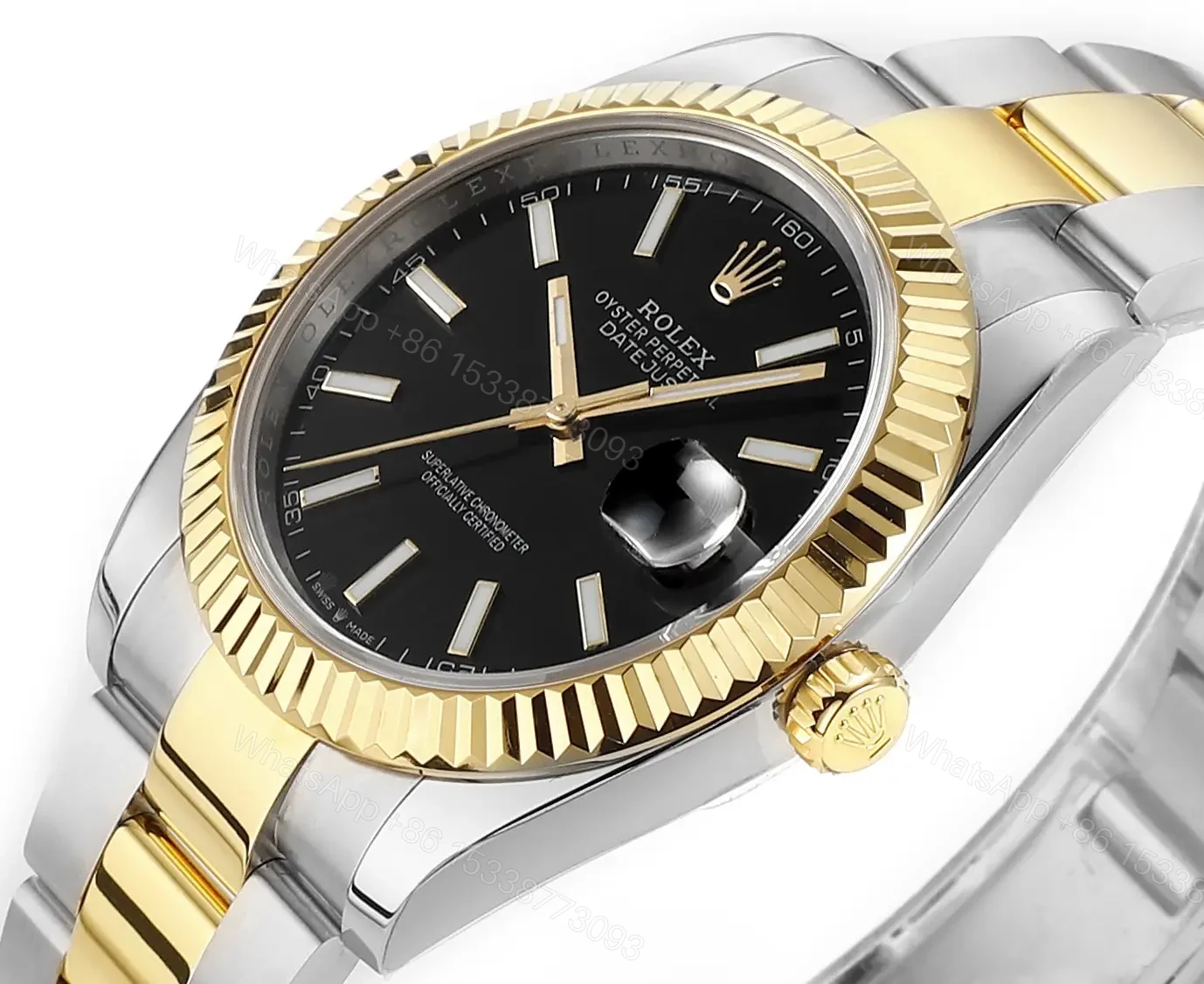 View 4 of Rolex Datejust 41 Yellow Rolesor Fluted Oyster Black Dial Watch 126333-0013