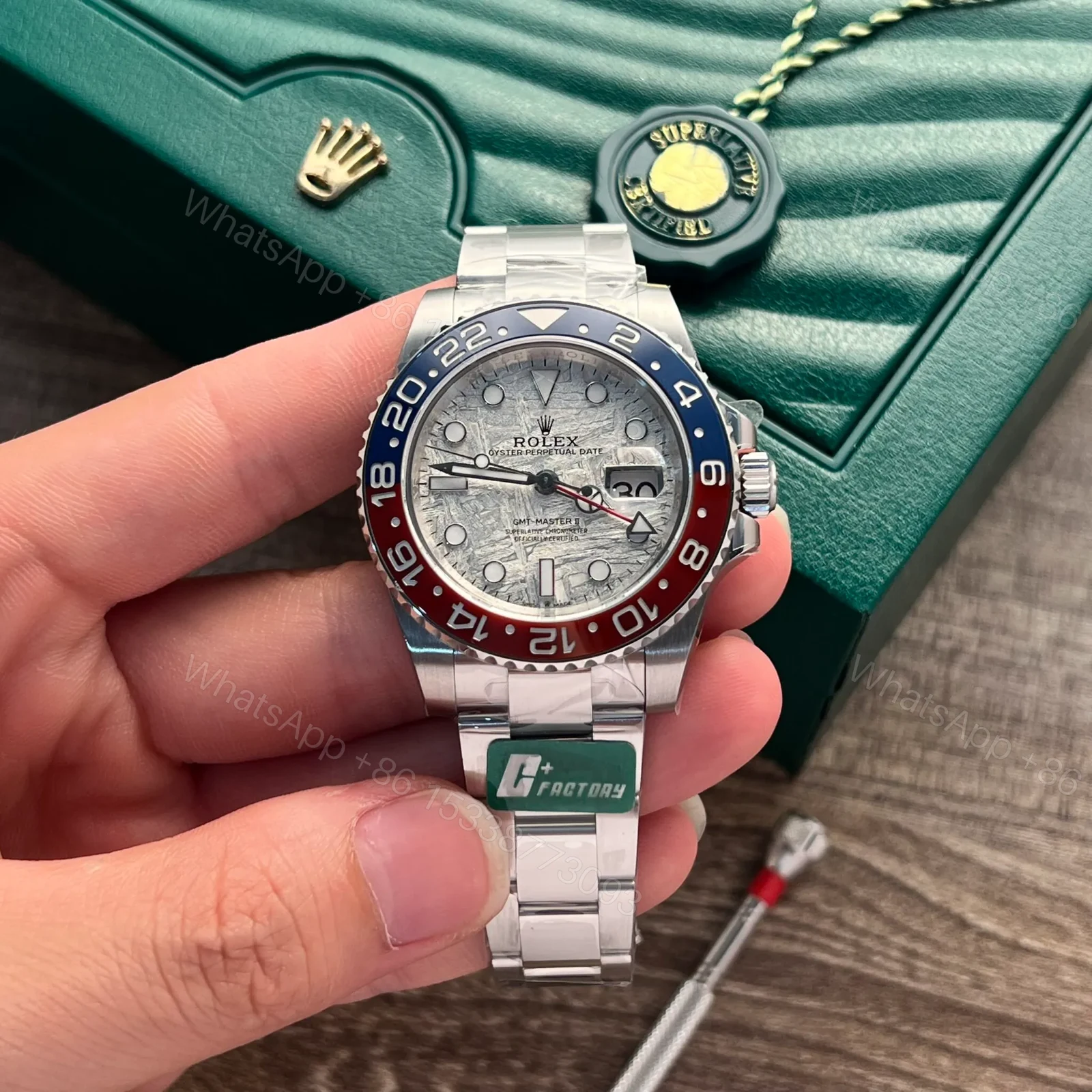 View 2 of Replica Rolex GMT-Master II Meteorite Dial 126719BLRO “Superman”