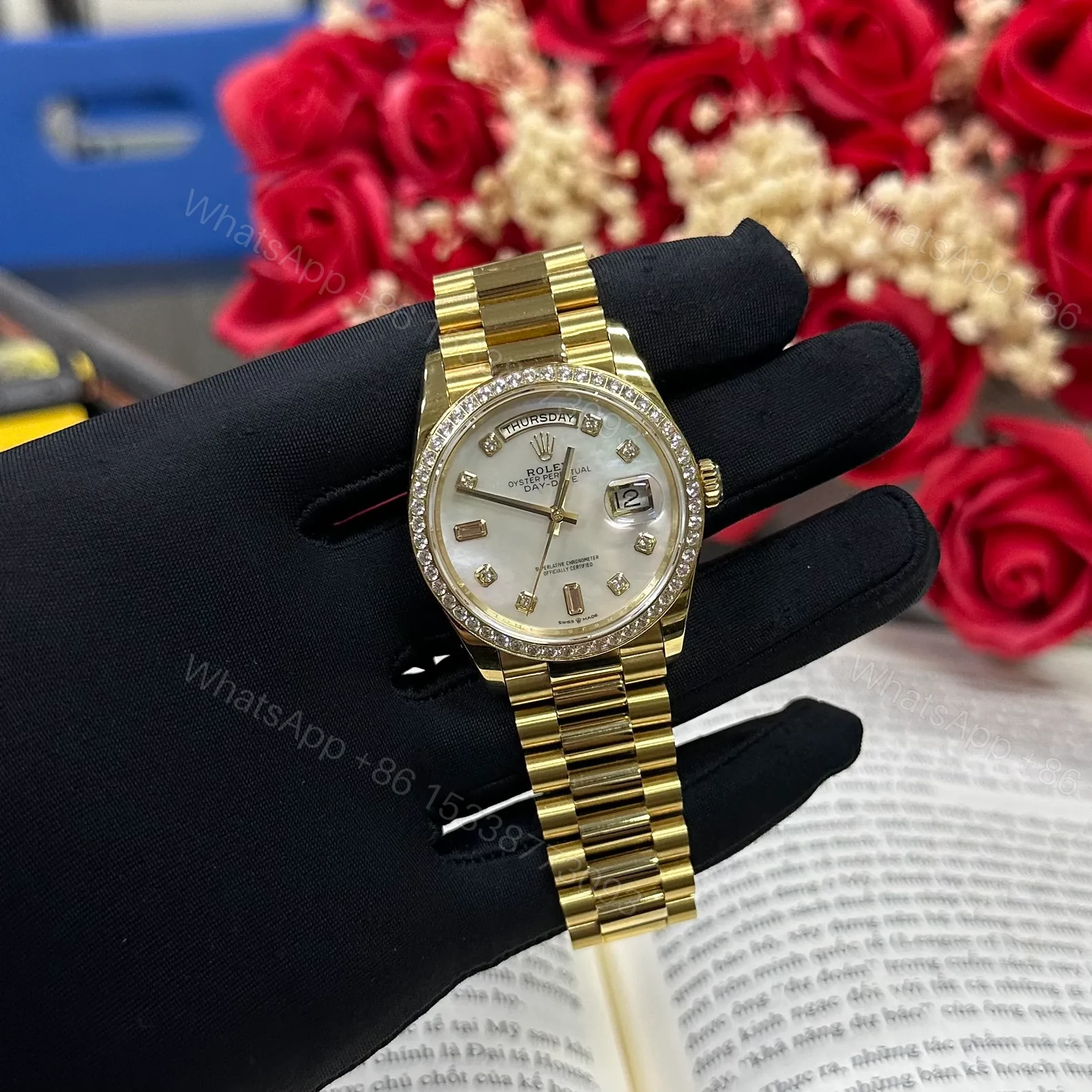 View 3 of Superclone Rolex Day-Date White Mother-of-Pearl Diamond Dial 128398tbr-0030 36 mm