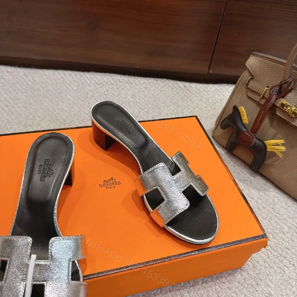 View 5 of Silver Metallic H-style Strap Sandals - Hermes Inspired Slide