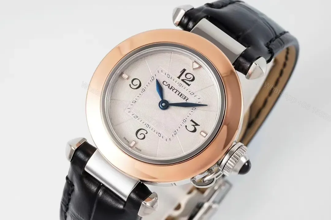 View 8 of JF Factory Cartier Pasha de Cartier Ladies Watch – Rose Gold and Stainless Steel with Black Leather Strap