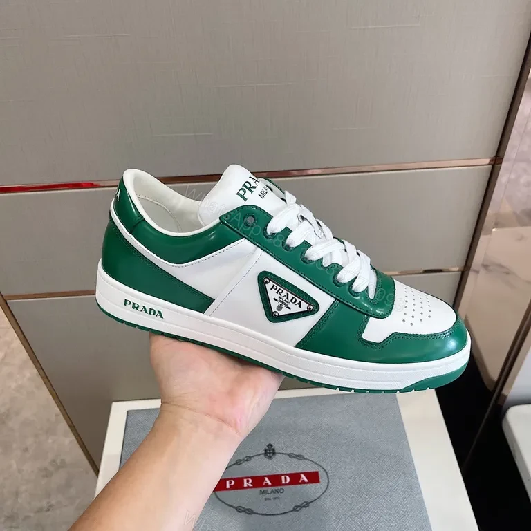 View 7 of Prada Green-White Leather Sneakers: Luxury Everyday Comfort