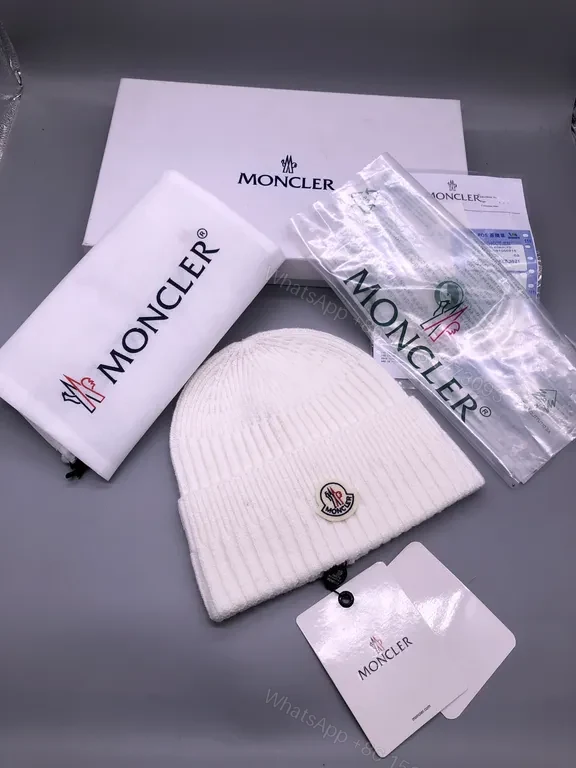 View 6 of Moncler Beanie Set - Black/Grey/Navy/White, Luxury Knitwear