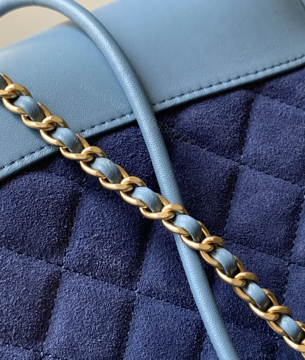 View 9 of Quilted Mint-Blue Tote with Gold Hardware, Chic Style